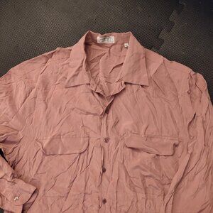 Vintage GHIAIA Beige Tan Button Up Shirt, Dress Shirt, 100% SETA SILK, Italy